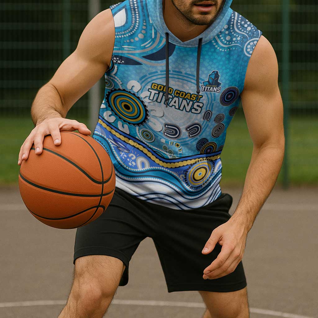 Gold Coast Titans Rugby Sleeveless Hoodie Australian Aboriginal Dot Painting Style