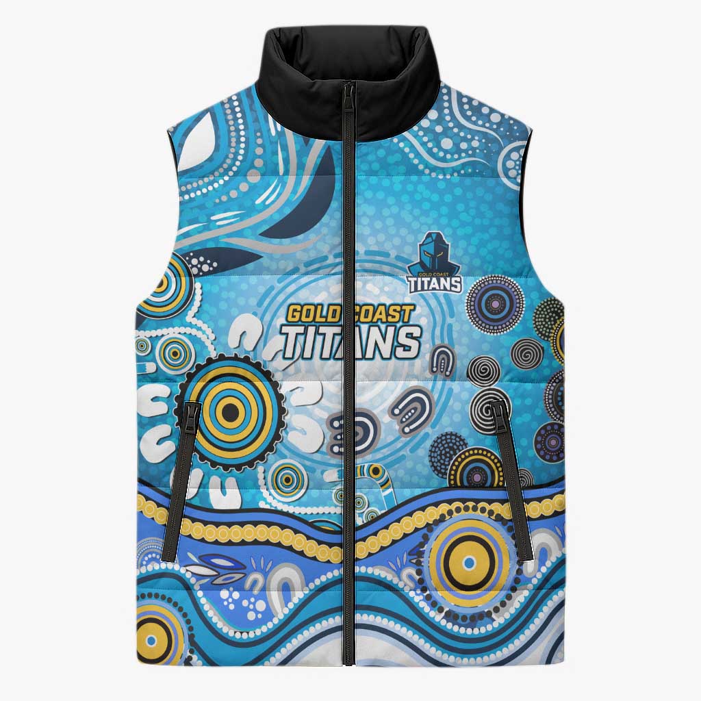 Gold Coast Titans Rugby Sleeveless Puffer Jacket Australian Aboriginal Dot Painting Style