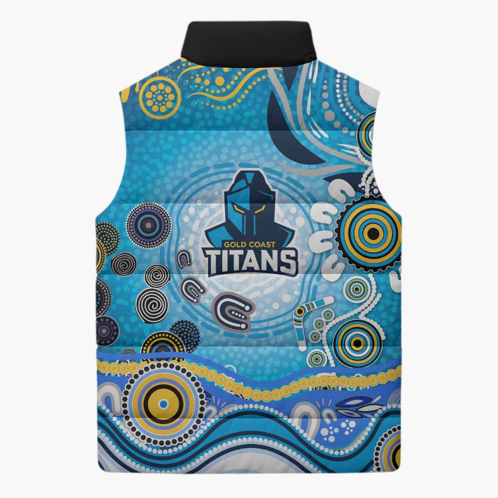 Gold Coast Titans Rugby Sleeveless Puffer Jacket Australian Aboriginal Dot Painting Style