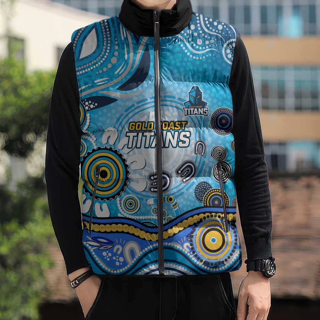 Gold Coast Titans Rugby Sleeveless Puffer Jacket Australian Aboriginal Dot Painting Style