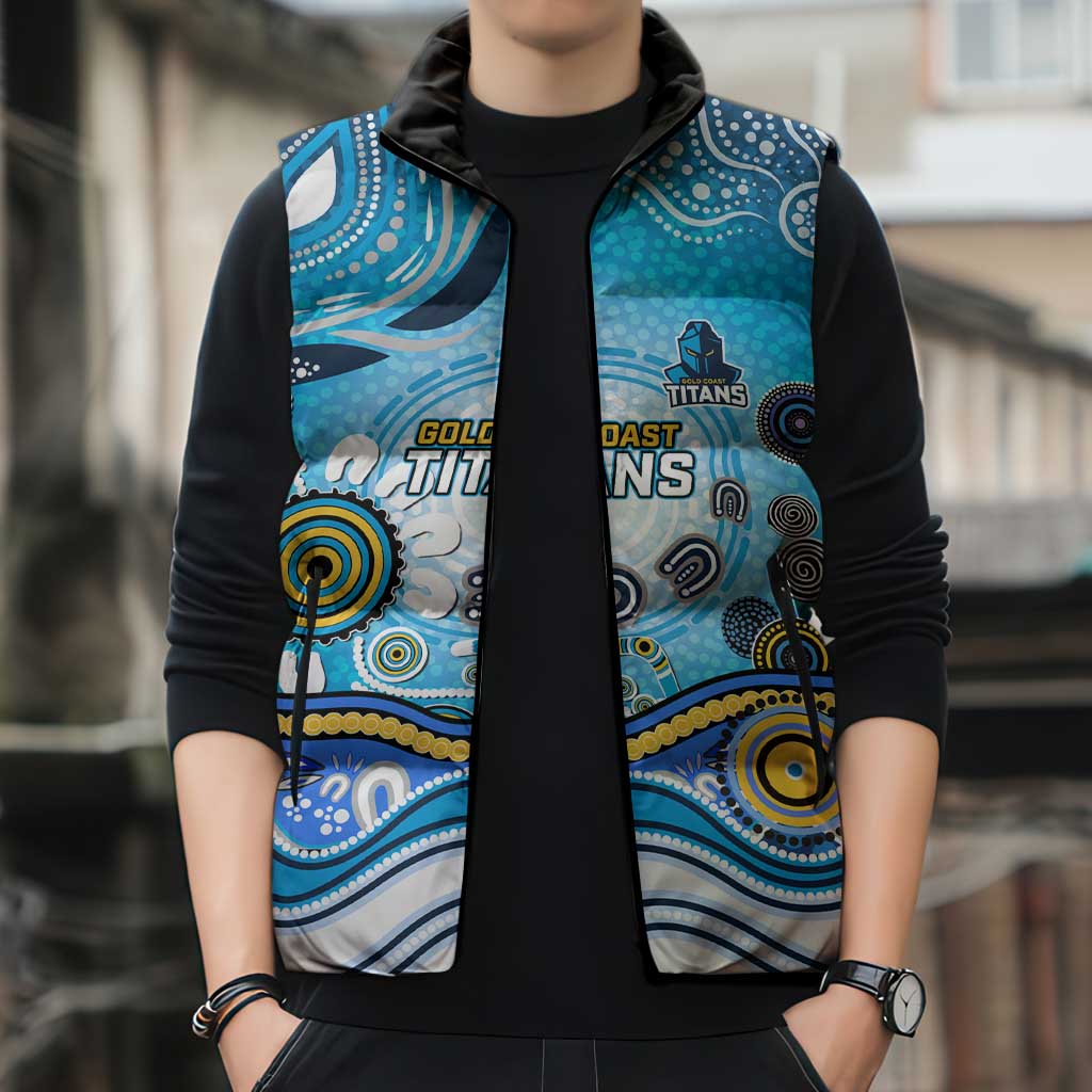 Gold Coast Titans Rugby Sleeveless Puffer Jacket Australian Aboriginal Dot Painting Style