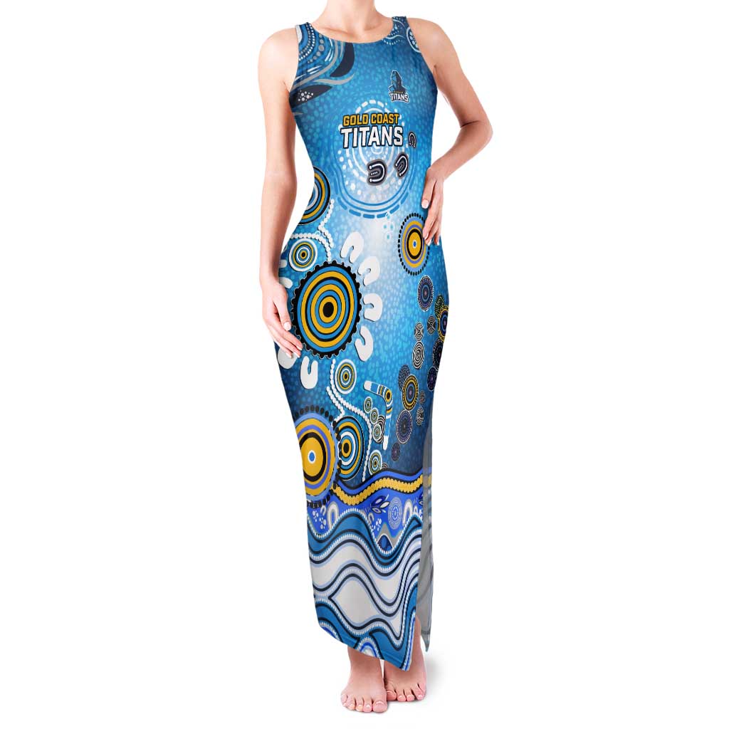 Gold Coast Titans Rugby Tank Maxi Dress Australian Aboriginal Dot Painting Style