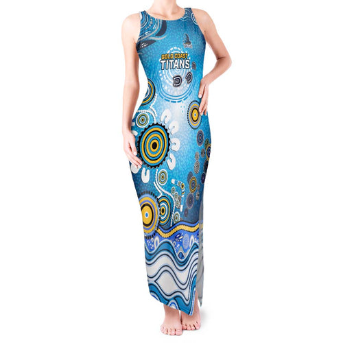 Gold Coast Titans Rugby Tank Maxi Dress Australian Aboriginal Dot Painting Style