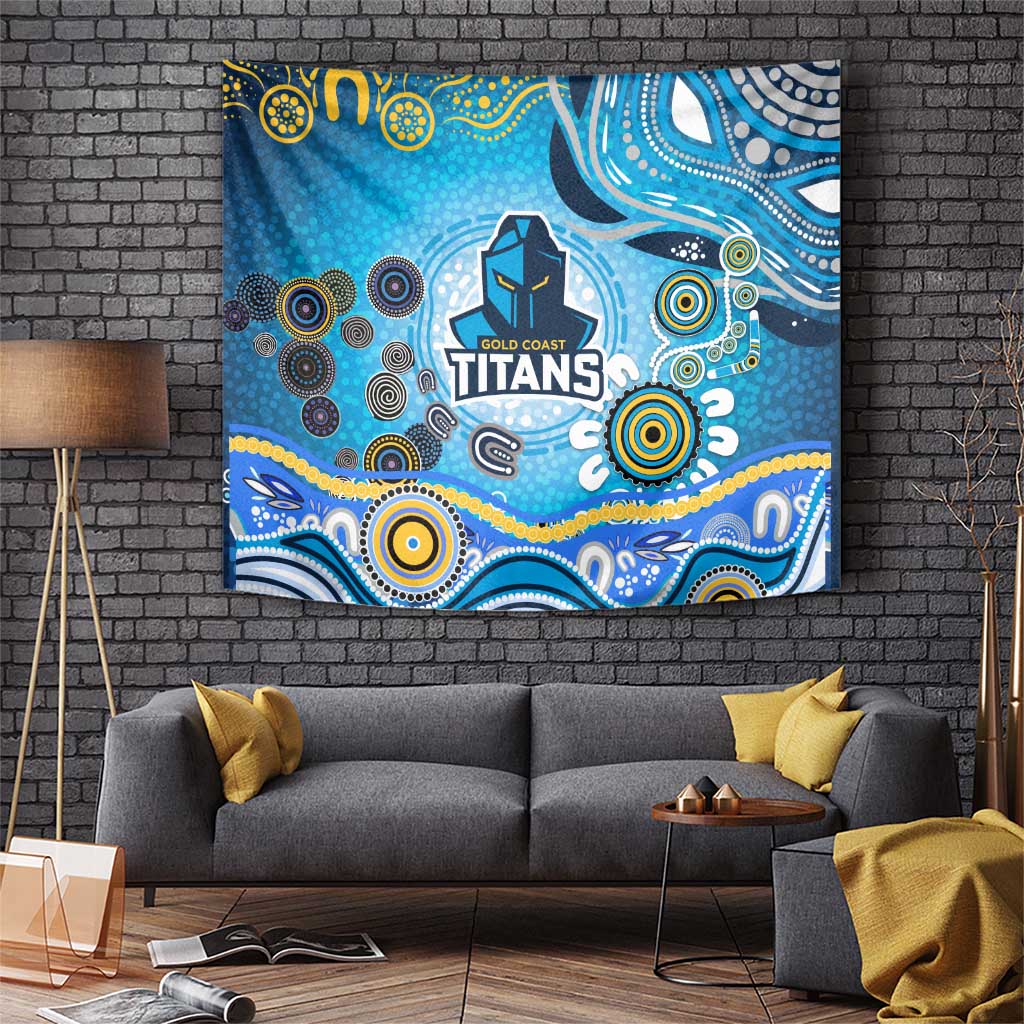 Gold Coast Titans Rugby Tapestry Australian Aboriginal Dot Painting Style