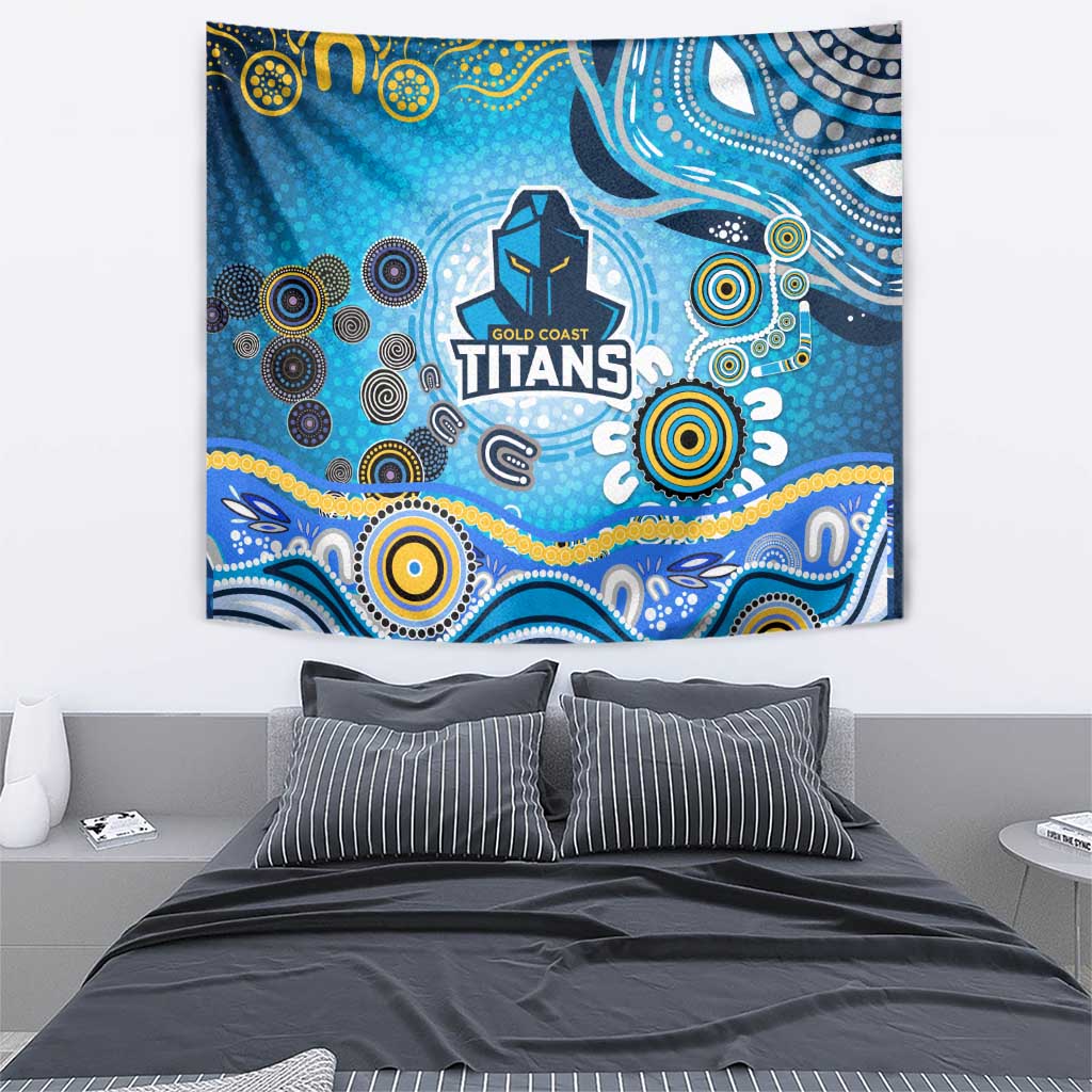 Gold Coast Titans Rugby Tapestry Australian Aboriginal Dot Painting Style