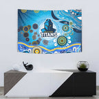 Gold Coast Titans Rugby Tapestry Australian Aboriginal Dot Painting Style