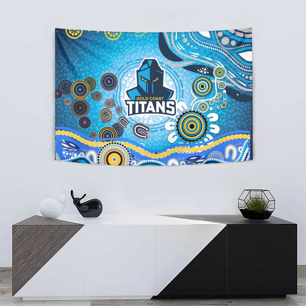Gold Coast Titans Rugby Tapestry Australian Aboriginal Dot Painting Style