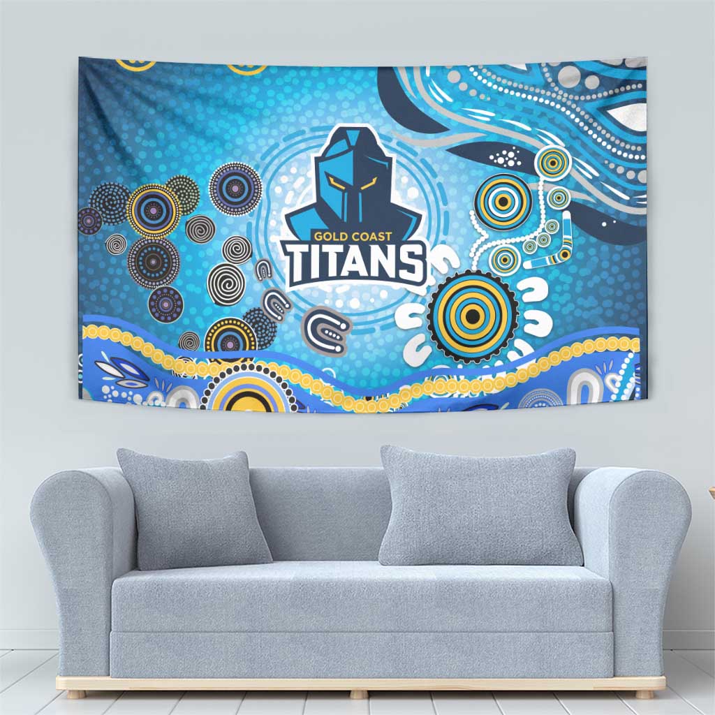 Gold Coast Titans Rugby Tapestry Australian Aboriginal Dot Painting Style
