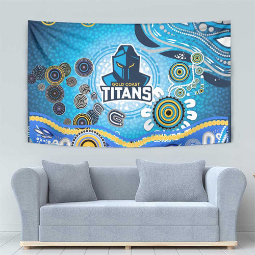 Gold Coast Titans Rugby Tapestry Australian Aboriginal Dot Painting Style