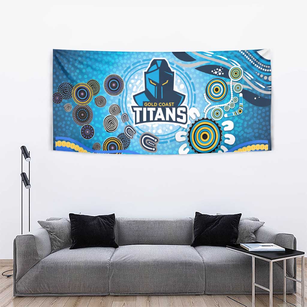 Gold Coast Titans Rugby Tapestry Australian Aboriginal Dot Painting Style