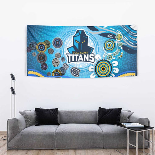Gold Coast Titans Rugby Tapestry Australian Aboriginal Dot Painting Style