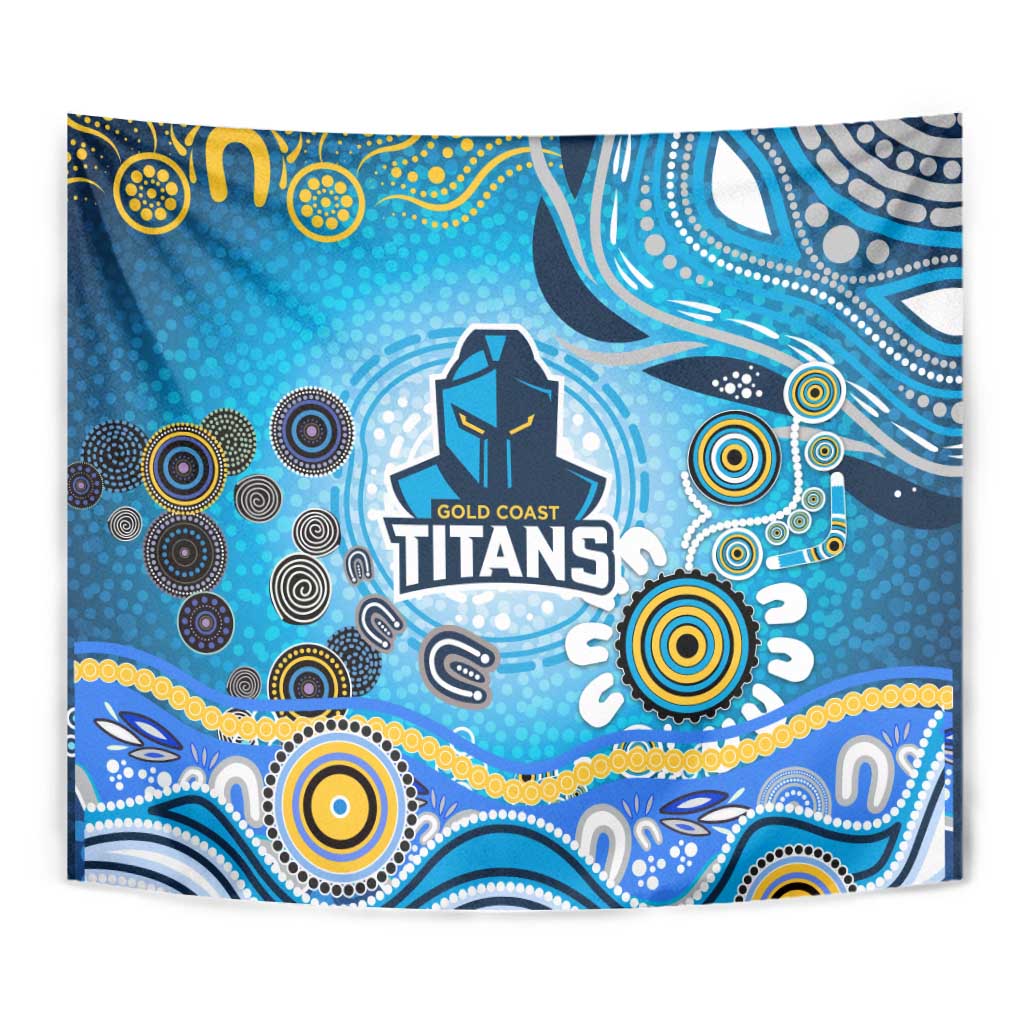 Gold Coast Titans Rugby Tapestry Australian Aboriginal Dot Painting Style