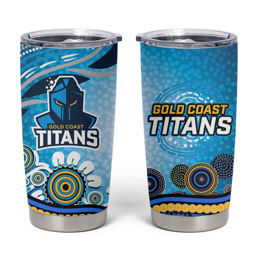 Gold Coast Titans Rugby Tumbler Cup Australian Aboriginal Dot Painting Style