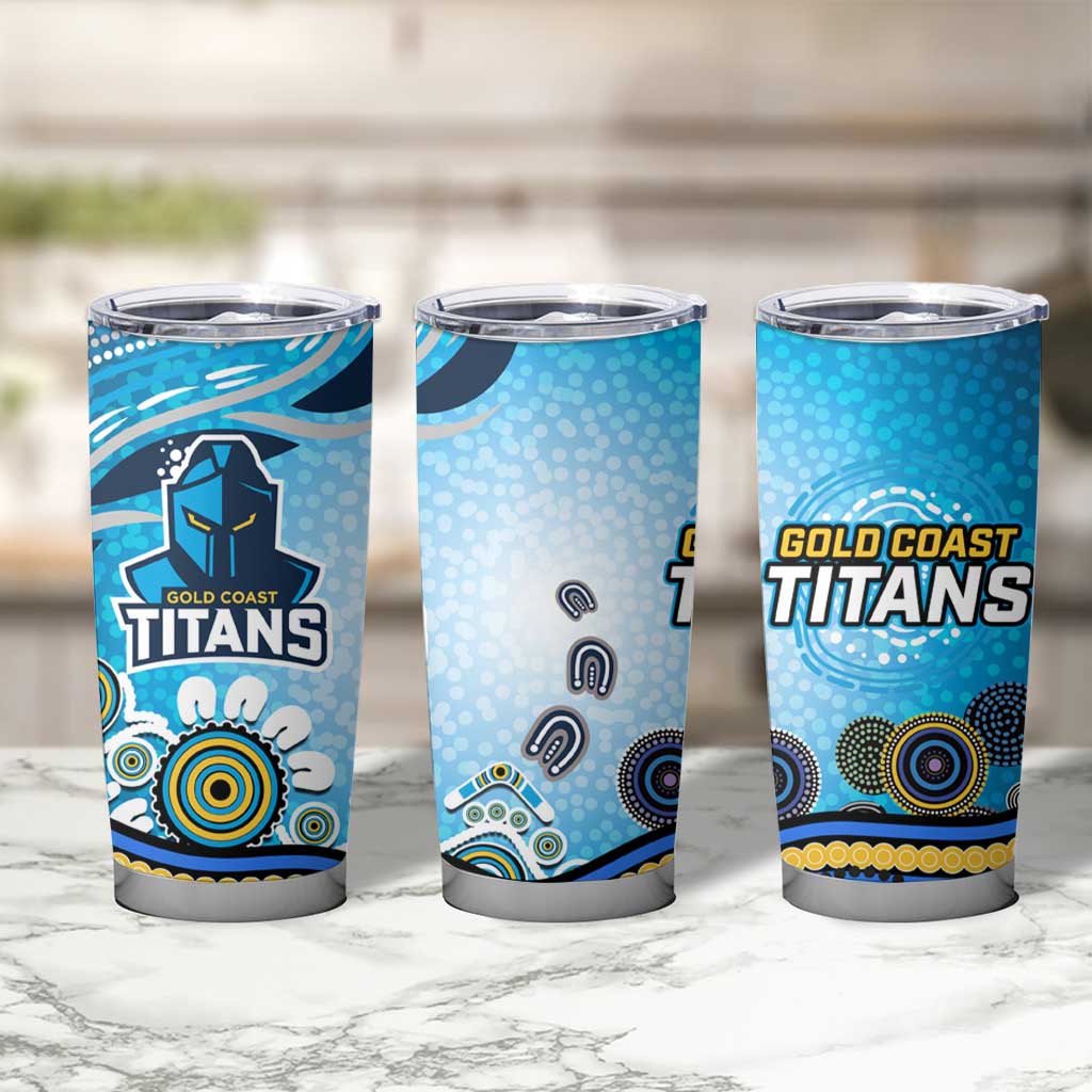Gold Coast Titans Rugby Tumbler Cup Australian Aboriginal Dot Painting Style