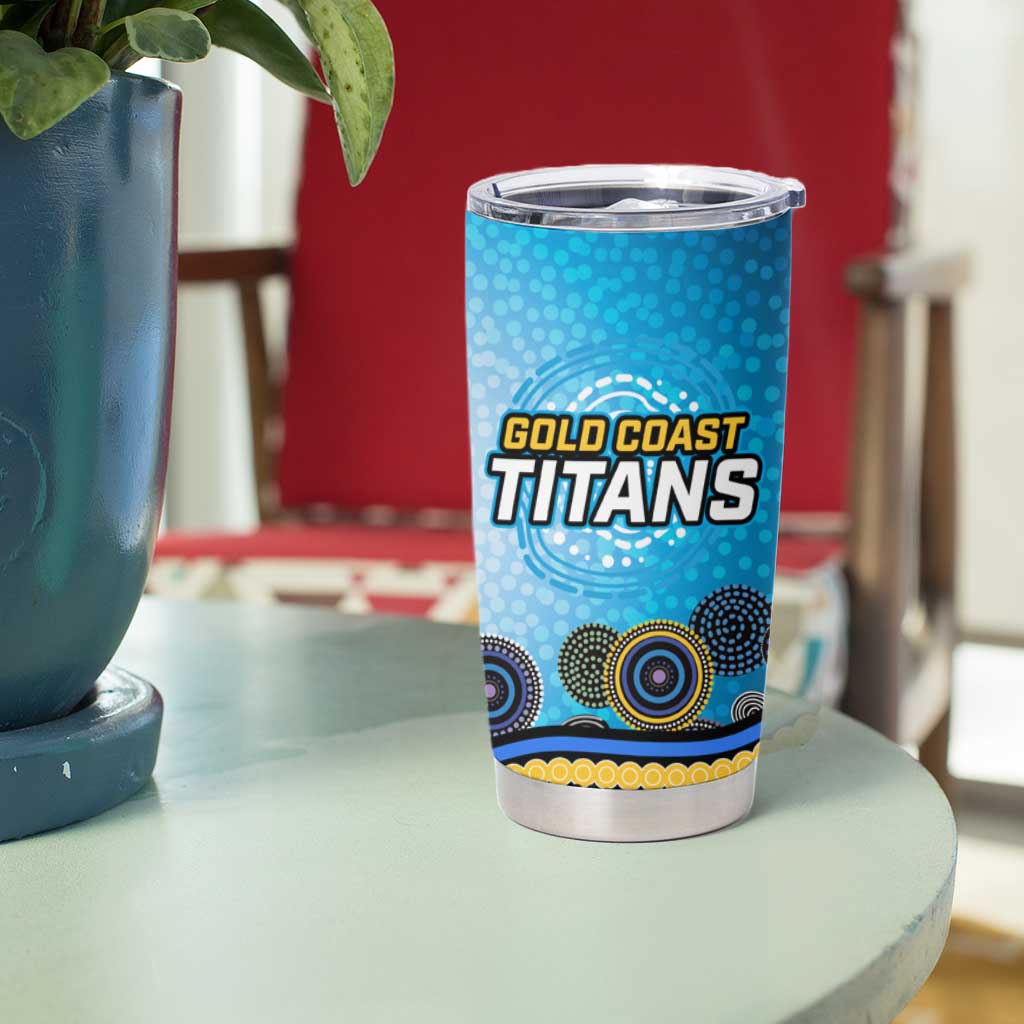 Gold Coast Titans Rugby Tumbler Cup Australian Aboriginal Dot Painting Style