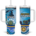 Gold Coast Titans Rugby Tumbler With Handle Australian Aboriginal Dot Painting Style