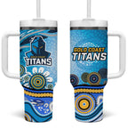 Gold Coast Titans Rugby Tumbler With Handle Australian Aboriginal Dot Painting Style