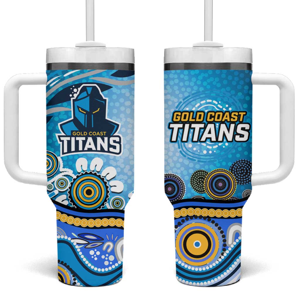 Gold Coast Titans Rugby Tumbler With Handle Australian Aboriginal Dot Painting Style