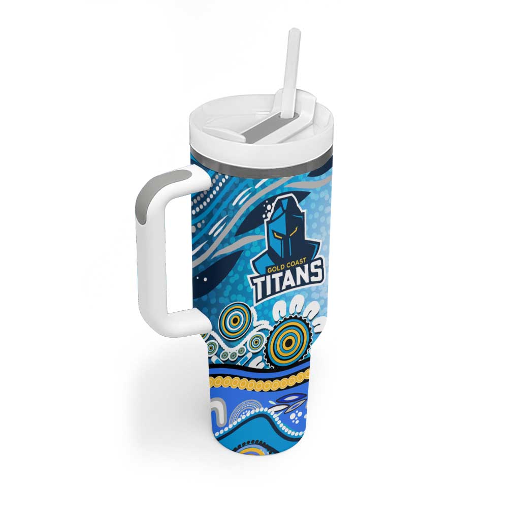 Gold Coast Titans Rugby Tumbler With Handle Australian Aboriginal Dot Painting Style