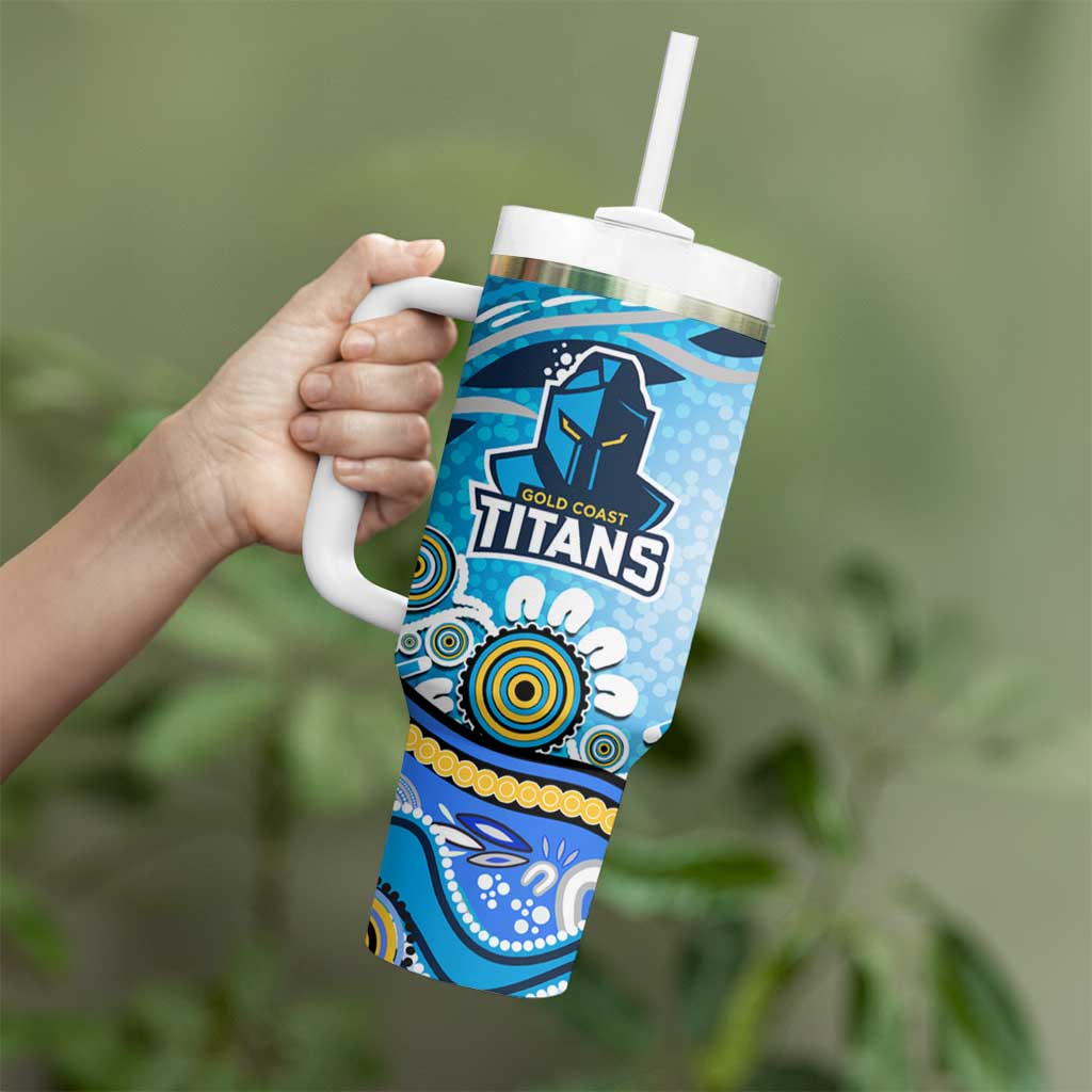 Gold Coast Titans Rugby Tumbler With Handle Australian Aboriginal Dot Painting Style