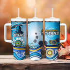 Gold Coast Titans Rugby Tumbler With Handle Australian Aboriginal Dot Painting Style
