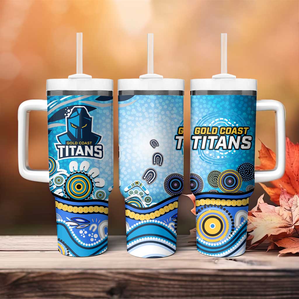 Gold Coast Titans Rugby Tumbler With Handle Australian Aboriginal Dot Painting Style