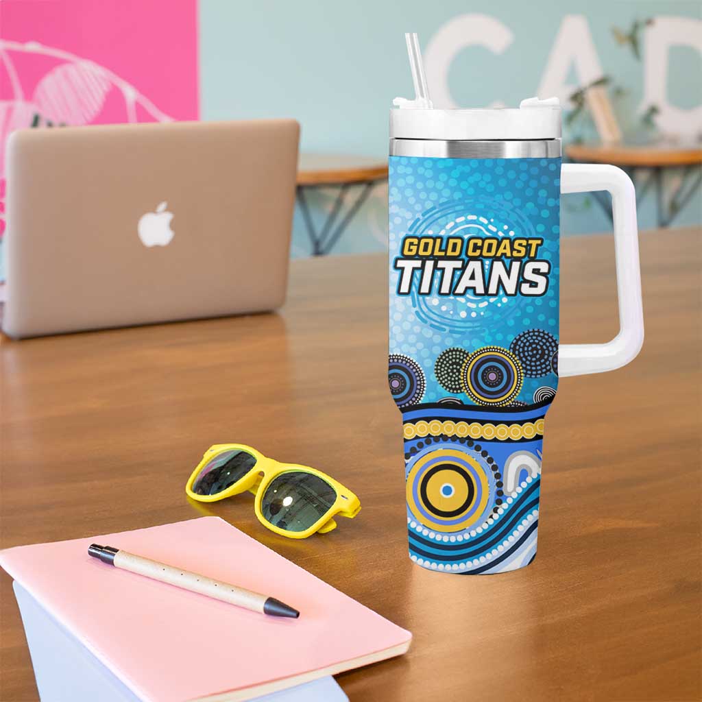 Gold Coast Titans Rugby Tumbler With Handle Australian Aboriginal Dot Painting Style