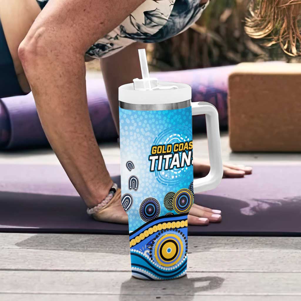 Gold Coast Titans Rugby Tumbler With Handle Australian Aboriginal Dot Painting Style