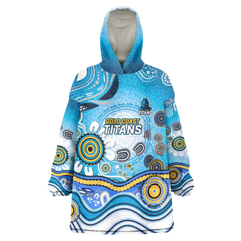 Gold Coast Titans Rugby Wearable Blanket Hoodie Australian Aboriginal Dot Painting Style
