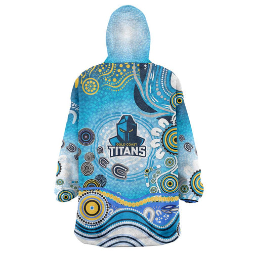 Gold Coast Titans Rugby Wearable Blanket Hoodie Australian Aboriginal Dot Painting Style