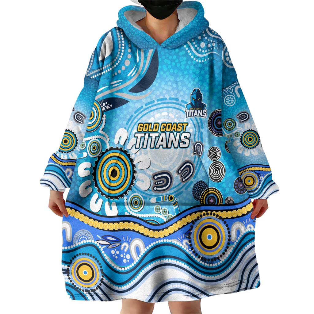 Gold Coast Titans Rugby Wearable Blanket Hoodie Australian Aboriginal Dot Painting Style