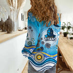 Gold Coast Titans Rugby Women Casual Shirt Australian Aboriginal Dot Painting Style