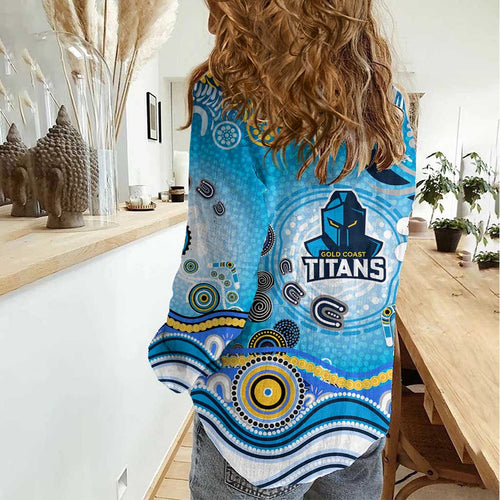Gold Coast Titans Rugby Women Casual Shirt Australian Aboriginal Dot Painting Style