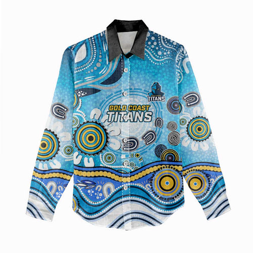 Gold Coast Titans Rugby Women Casual Shirt Australian Aboriginal Dot Painting Style