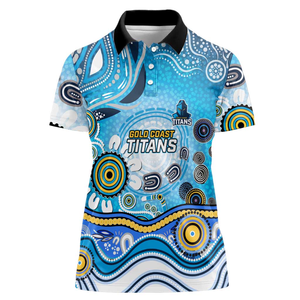 Gold Coast Titans Rugby Women Polo Shirt Australian Aboriginal Dot Painting Style