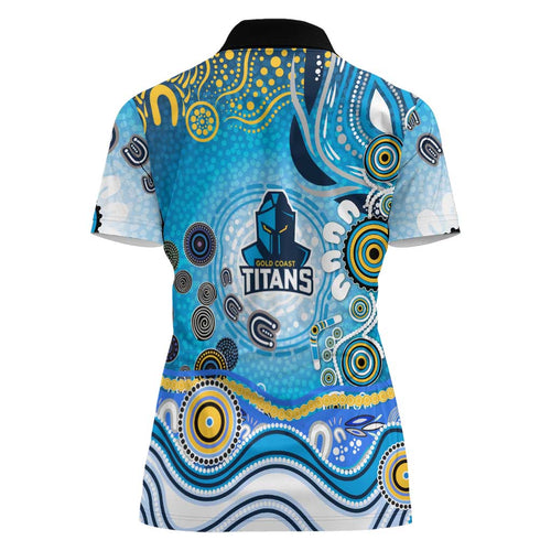 Gold Coast Titans Rugby Women Polo Shirt Australian Aboriginal Dot Painting Style
