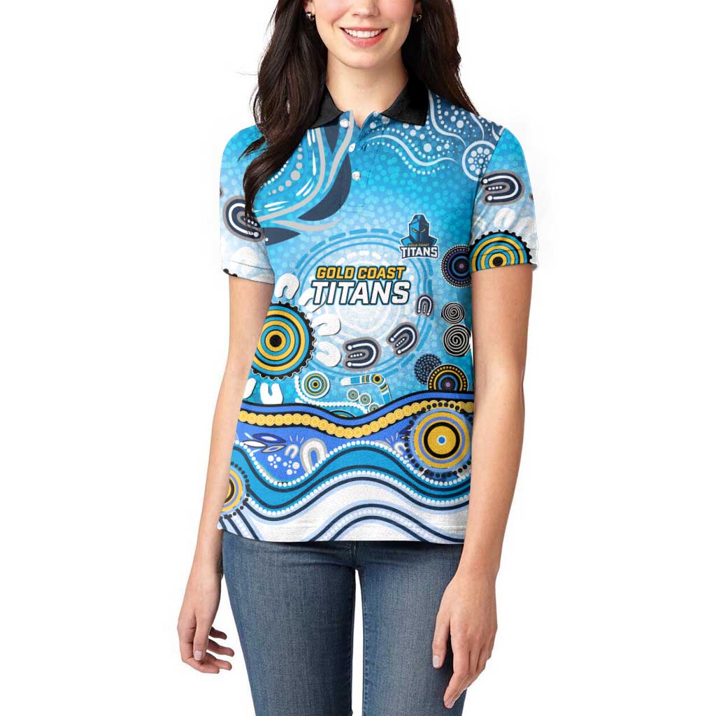 Gold Coast Titans Rugby Women Polo Shirt Australian Aboriginal Dot Painting Style