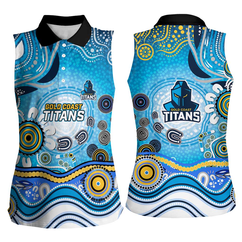 Gold Coast Titans Rugby Women Sleeveless Polo Shirt Australian Aboriginal Dot Painting Style