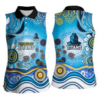 Gold Coast Titans Rugby Women Sleeveless Polo Shirt Australian Aboriginal Dot Painting Style