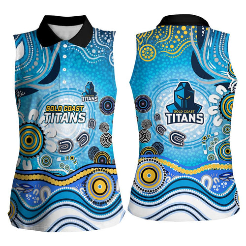 Gold Coast Titans Rugby Women Sleeveless Polo Shirt Australian Aboriginal Dot Painting Style