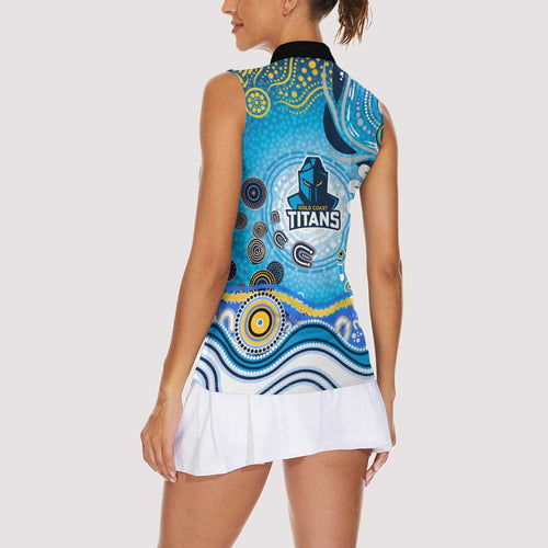 Gold Coast Titans Rugby Women Sleeveless Polo Shirt Australian Aboriginal Dot Painting Style