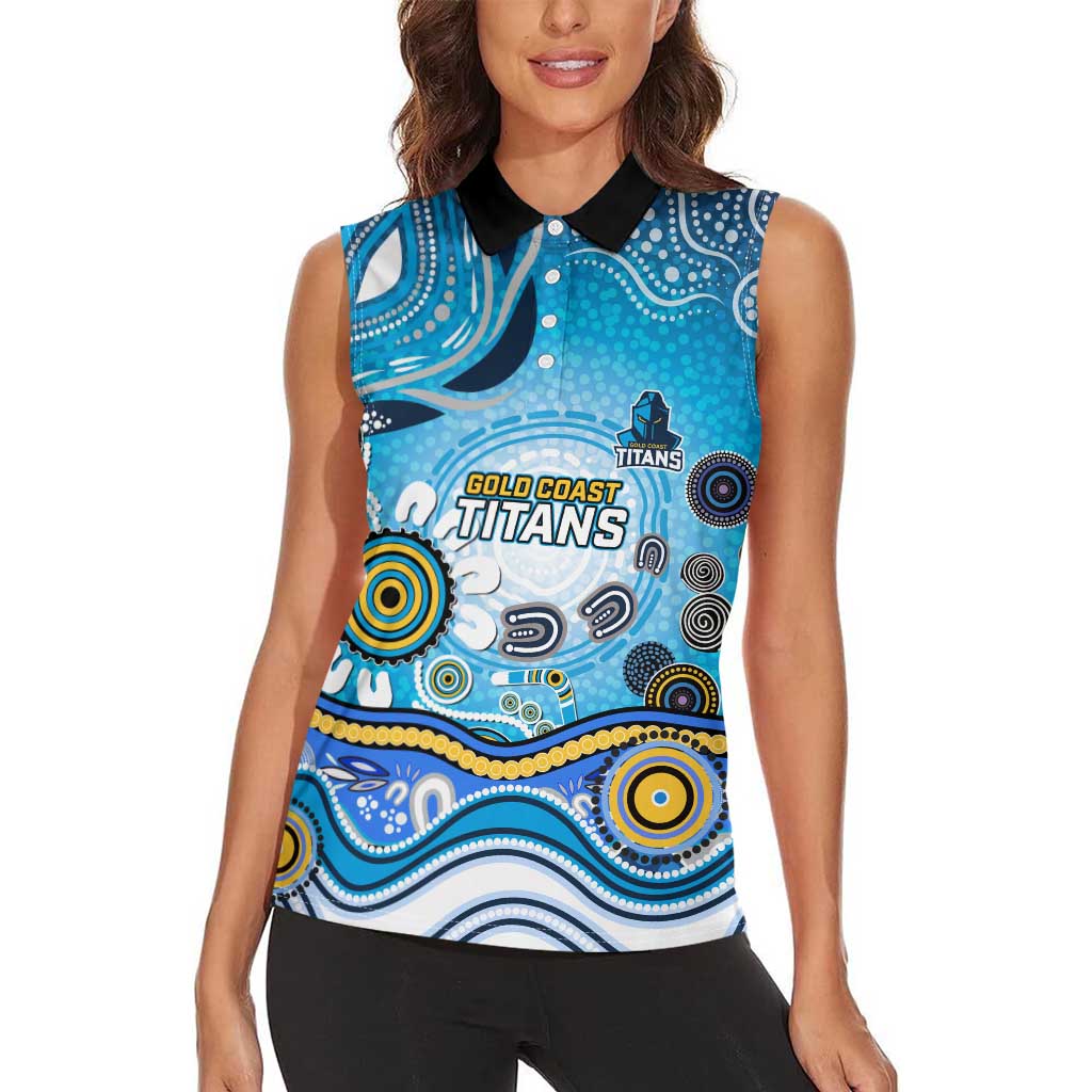 Gold Coast Titans Rugby Women Sleeveless Polo Shirt Australian Aboriginal Dot Painting Style