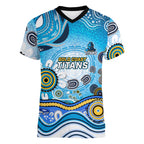 Gold Coast Titans Rugby Women V-Neck T-Shirt Australian Aboriginal Dot Painting Style