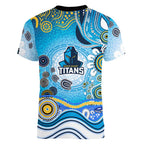 Gold Coast Titans Rugby Women V-Neck T-Shirt Australian Aboriginal Dot Painting Style