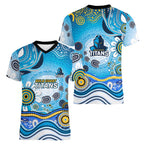 Gold Coast Titans Rugby Women V-Neck T-Shirt Australian Aboriginal Dot Painting Style