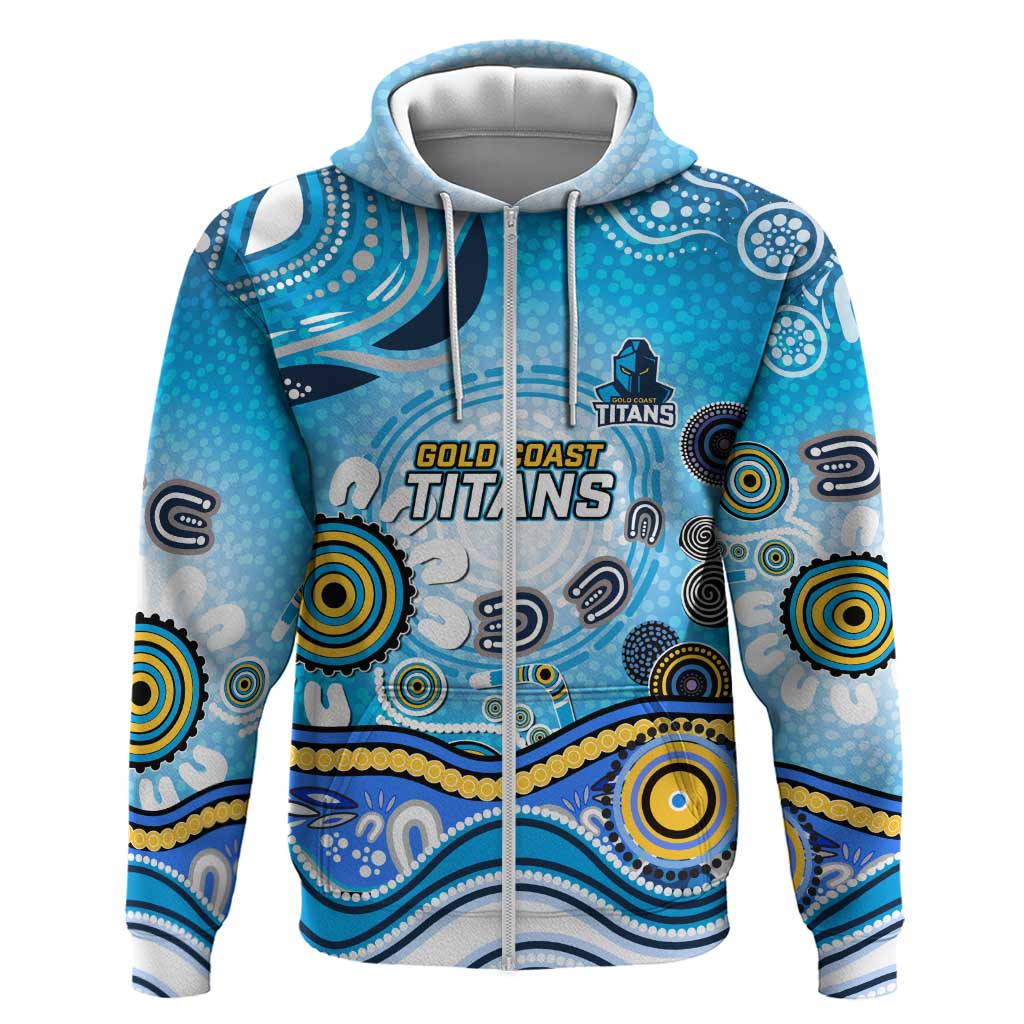 Gold Coast Titans Rugby Zip Hoodie Australian Aboriginal Dot Painting Style
