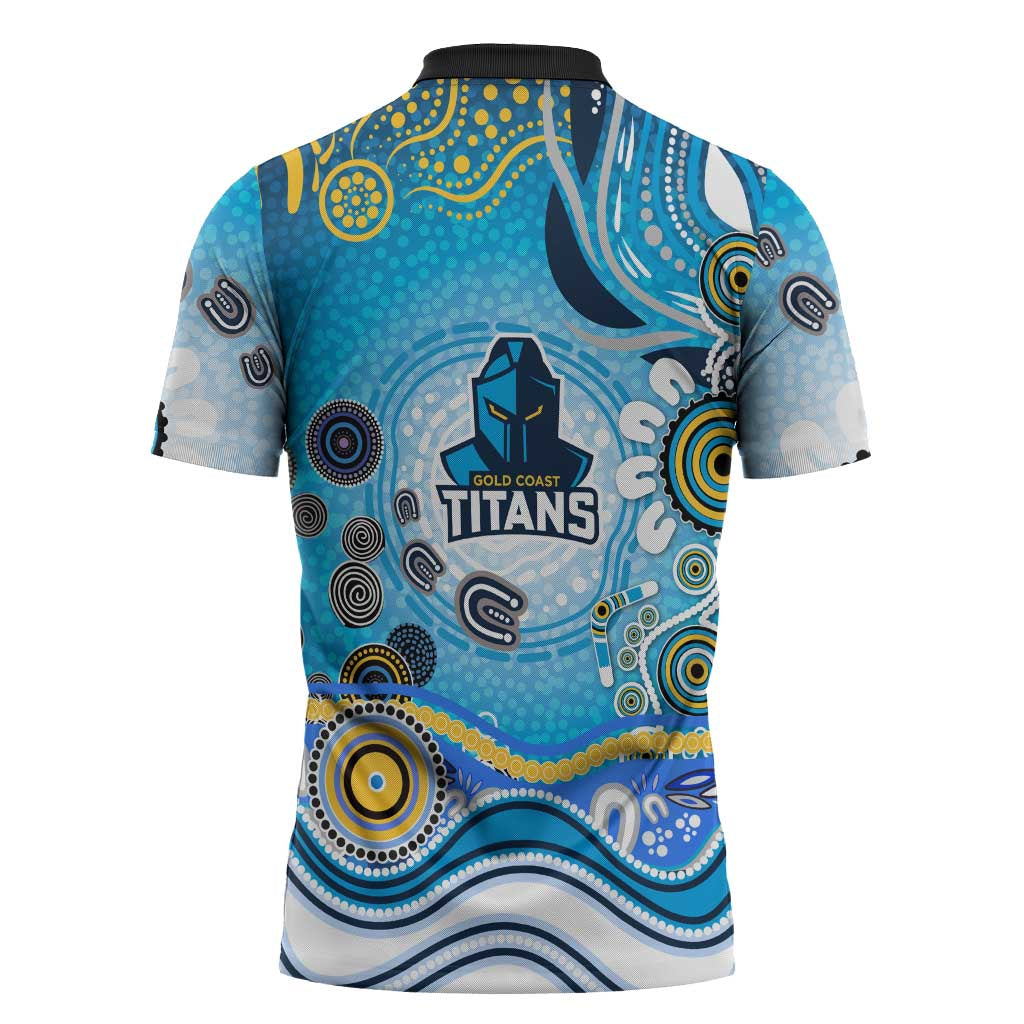 Gold Coast Titans Rugby Zipper Polo Shirt Australian Aboriginal Dot Painting Style