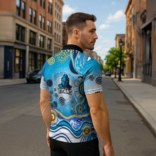 Gold Coast Titans Rugby Zipper Polo Shirt Australian Aboriginal Dot Painting Style