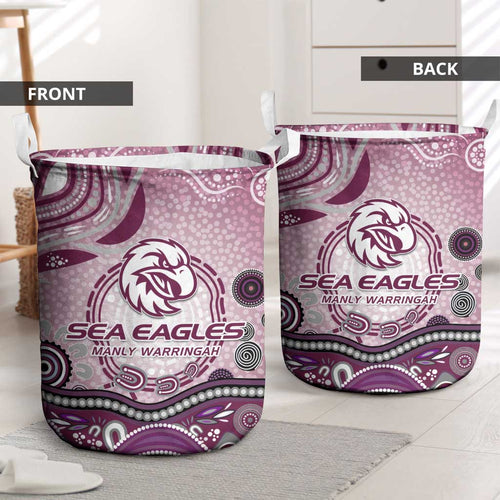 Manly Warringah Sea Eagles Rugby Laundry Basket Australian Aboriginal Dot Painting Style