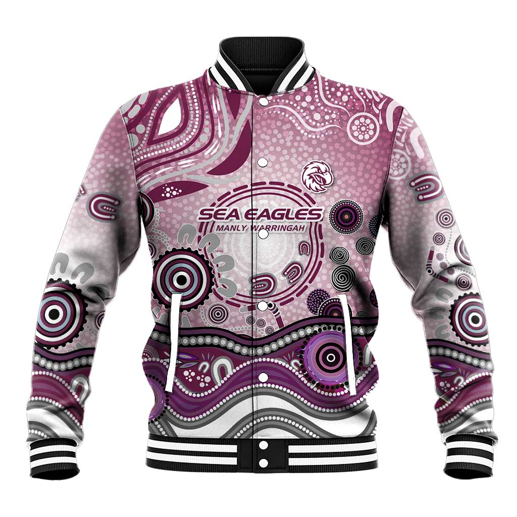Manly Warringah Sea Eagles Rugby Baseball Jacket Australian Aboriginal Dot Painting Style